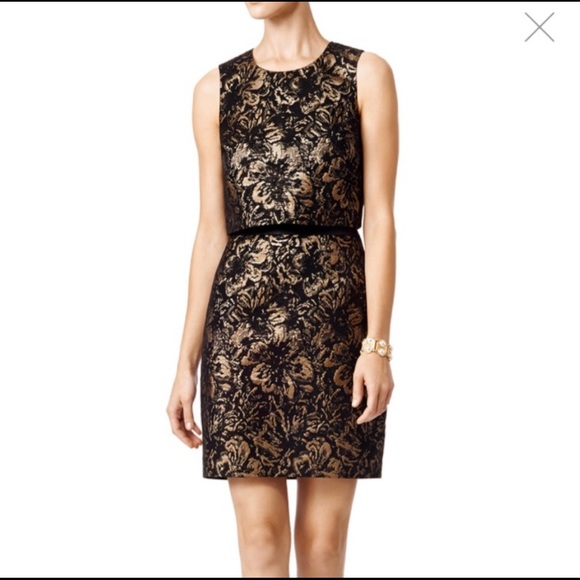 Cynthia Steffe Gold Floral Jacquard Popover Dress - Picture 2 of 14